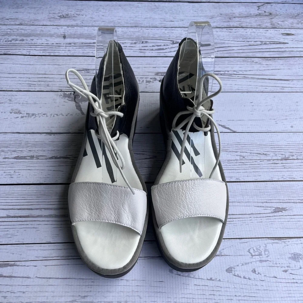 FLY LONDON Black White‎ Leather Lace Up Platform Wedge Sandals EU39 US8-8.5